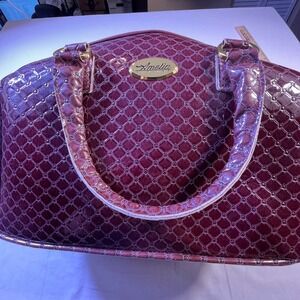 Amelia Earhart Burgundy Quilted Patent Leather Satchel Handbag Gold Accents